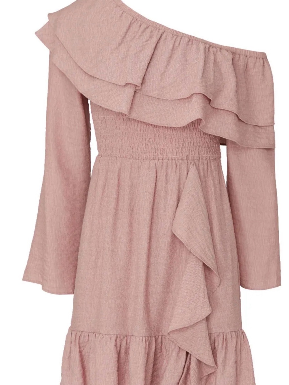 Wish Pink Ruffle Off-Shoulder Dress